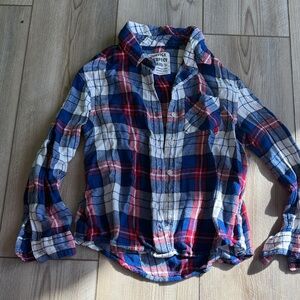Justice Kids Button Down Plaid Shirt - Navy, Red, White